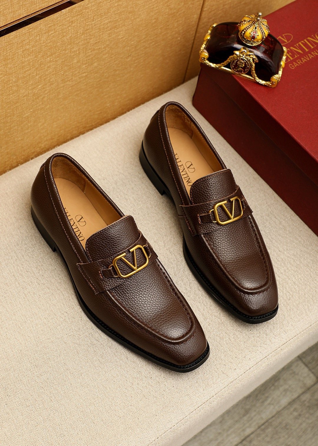 Valentino Gold-Tone V Hardware Loafers
