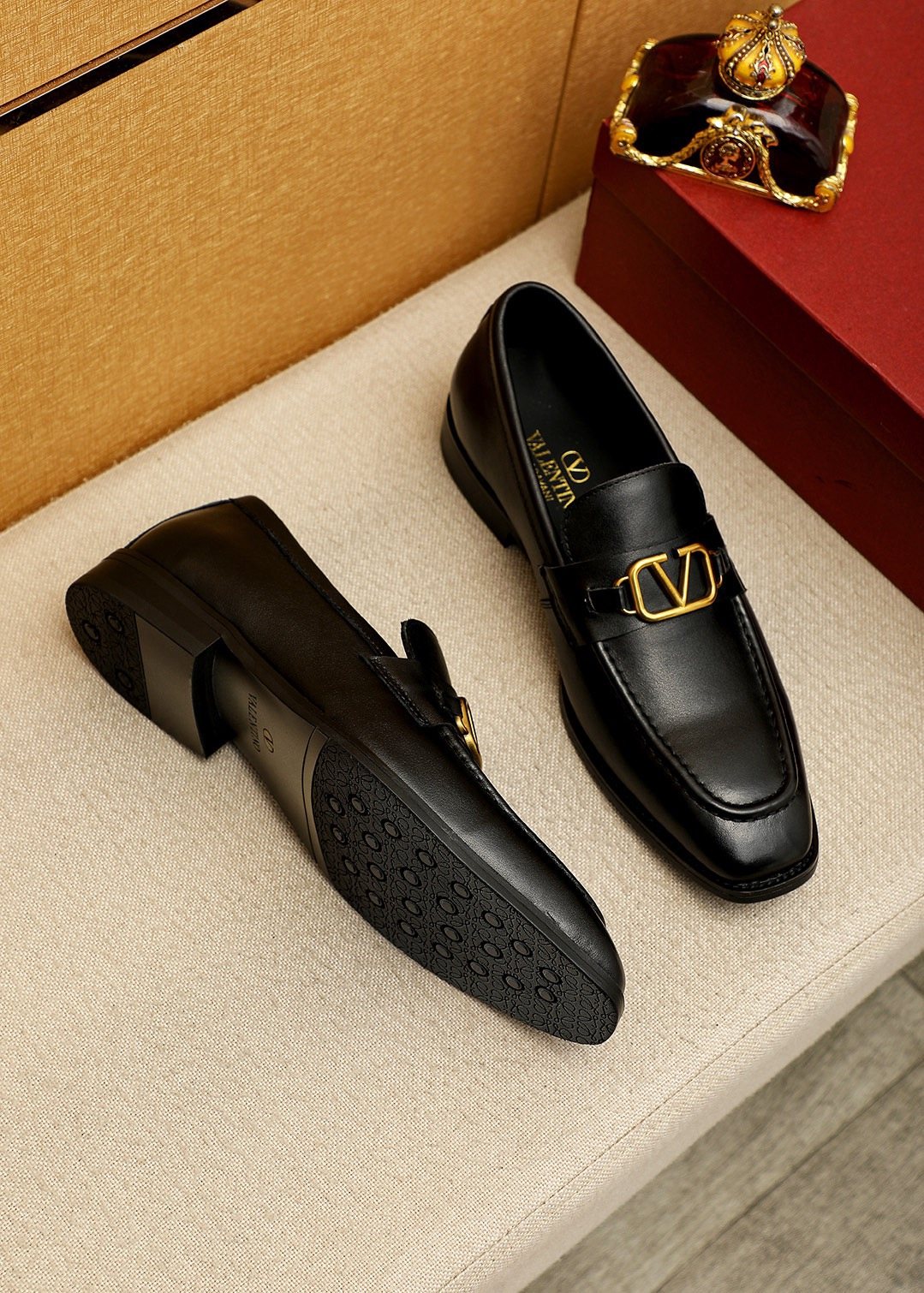 Valentino Gold-Tone V Hardware Loafers