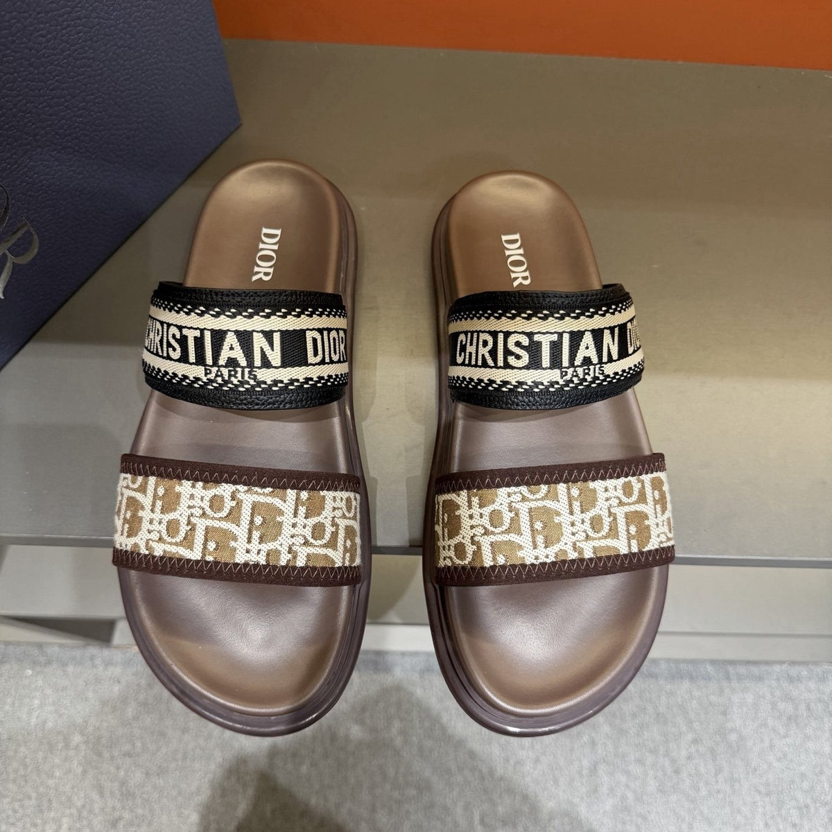 Dior Patterned Two-Strap Slide Sandals