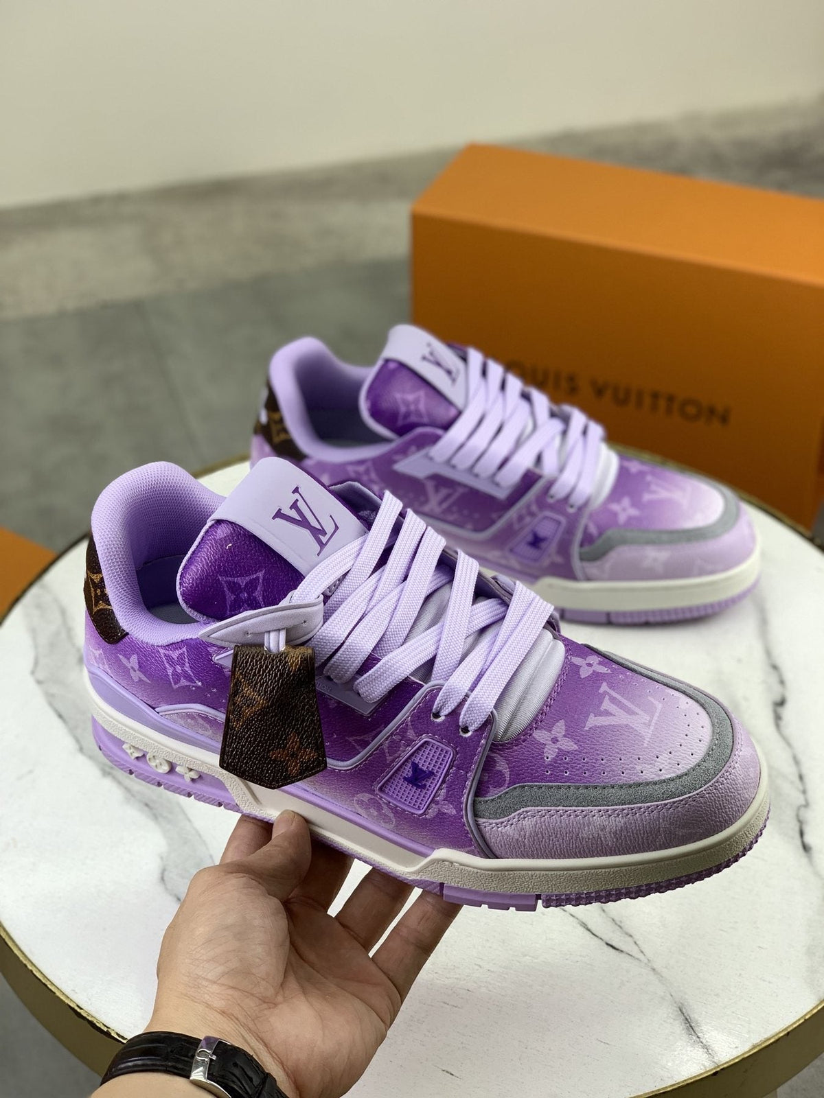 Louis Vuitton Lavender Purple Low-Top Sneakers - Lavender Purple and White