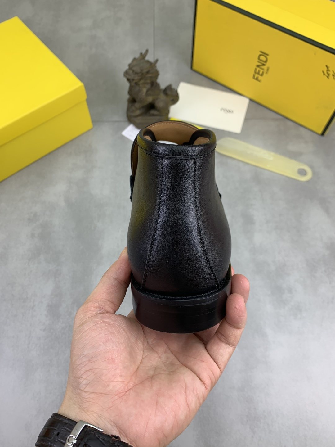 Fendi Men's Black and Brown Monogram Buckle Ankle Boots