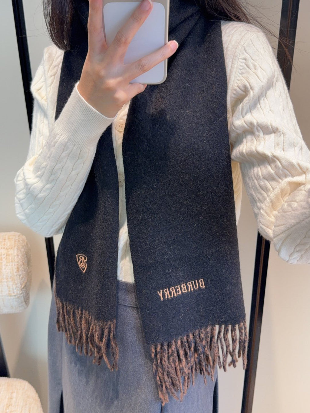 Burberry Two-Tone Fringed Scarf