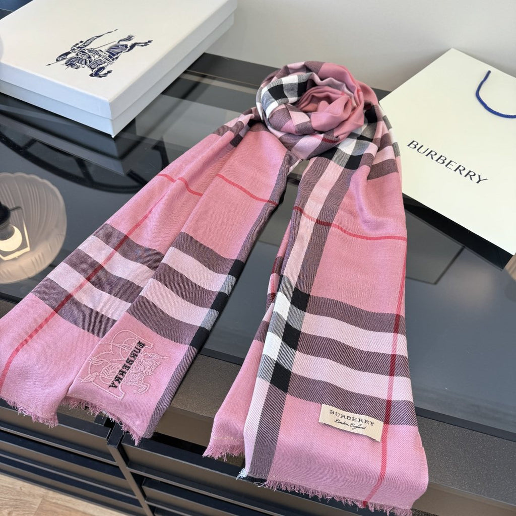 Burberry Plaid Fringe Cashmere Scarf