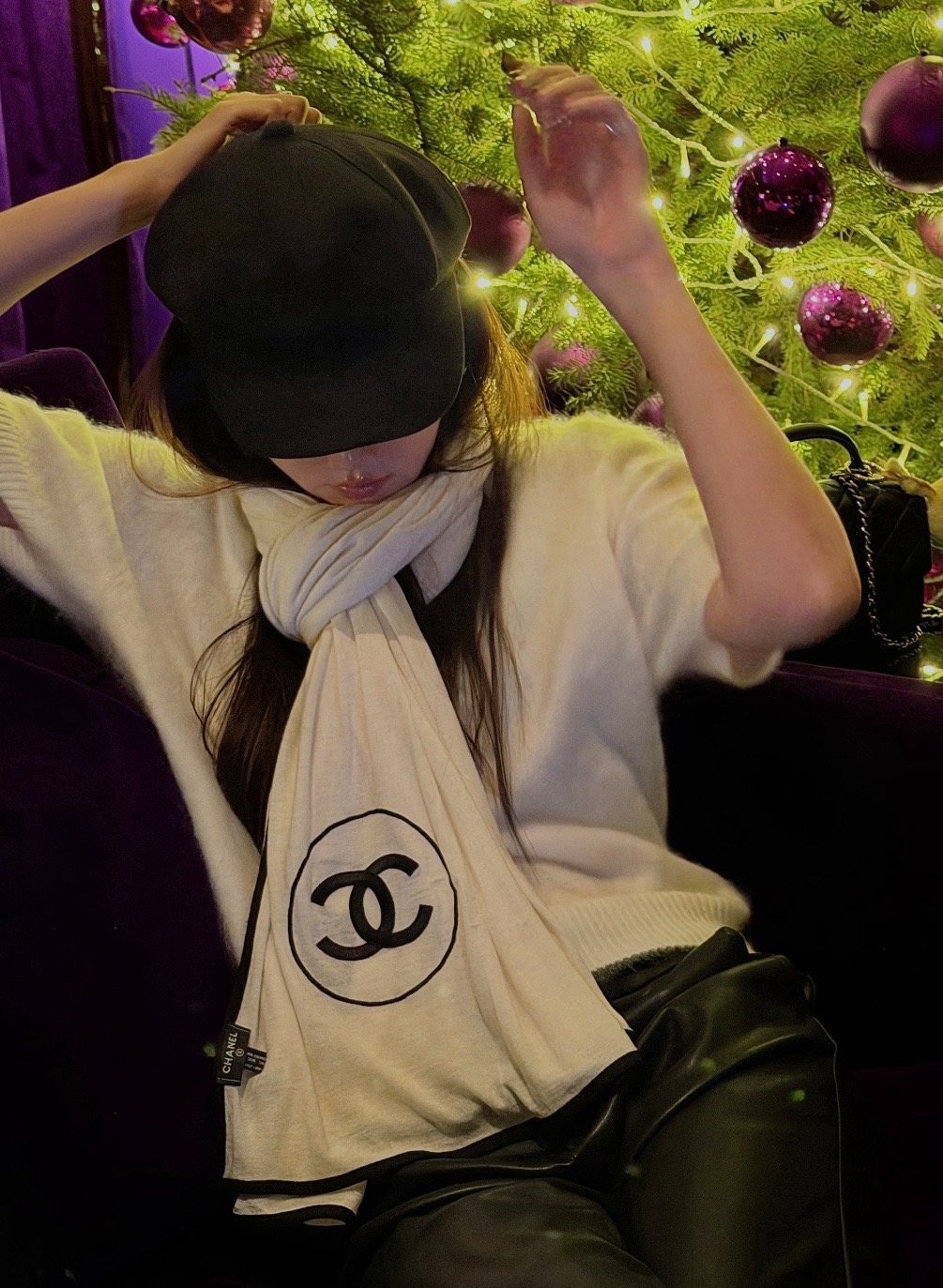 Chanel Contrast-Trim Logo Scarf