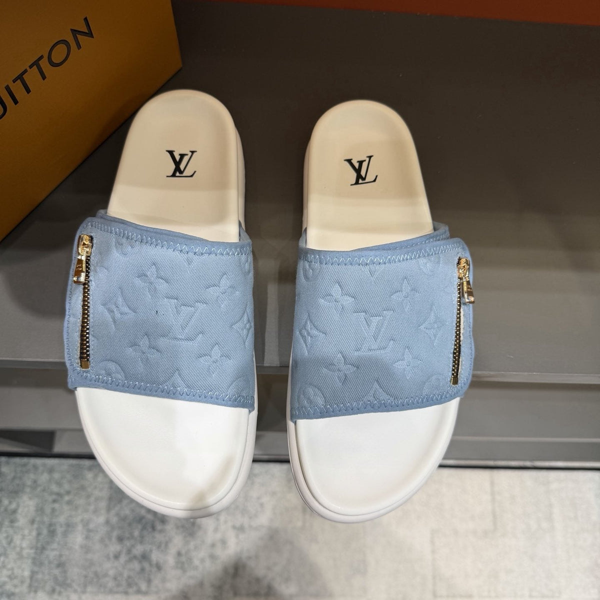 Louis Vuitton Embossed Zip Slide Sandals