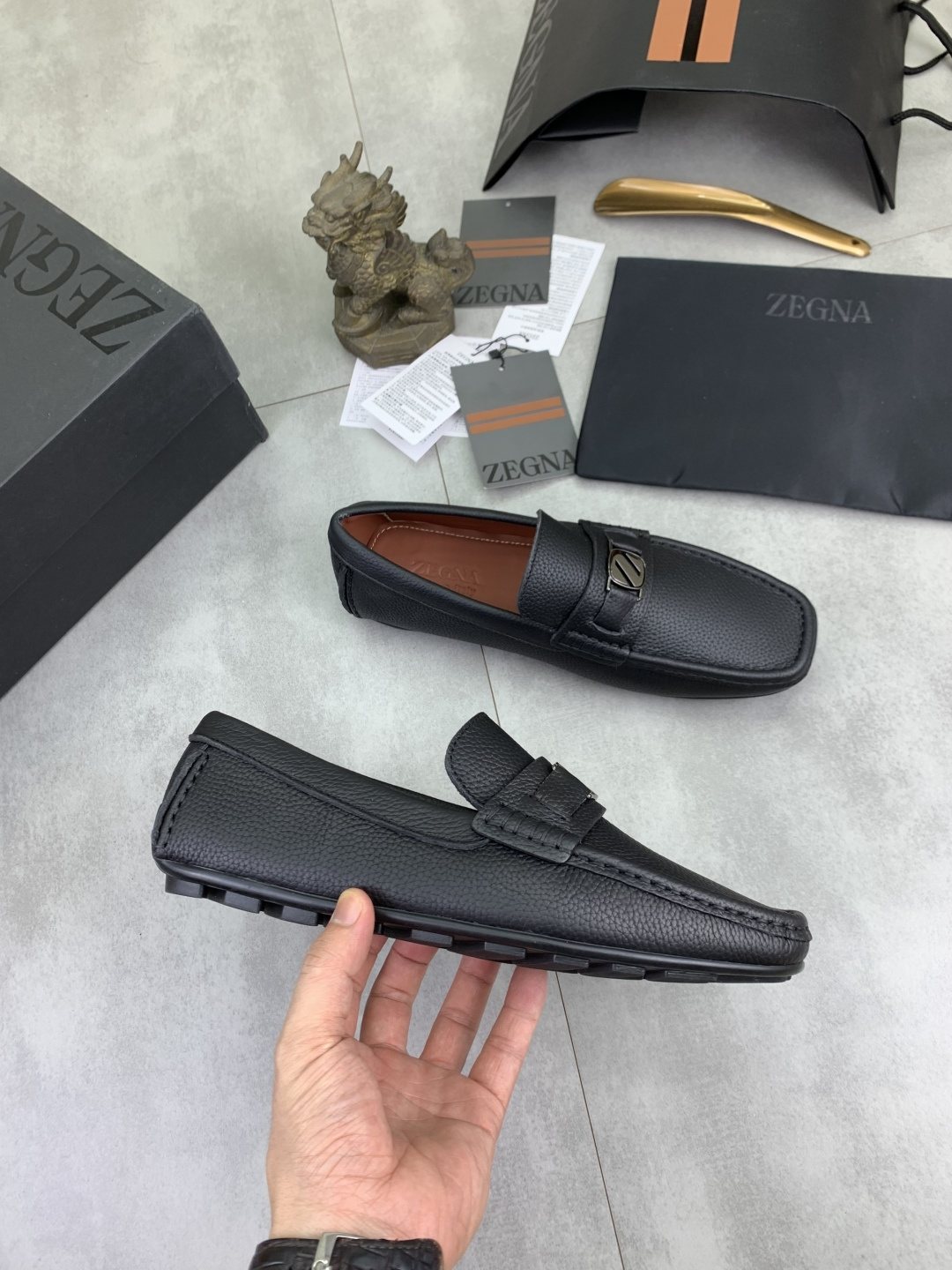 Zegna Square-Toe Leather Loafers
