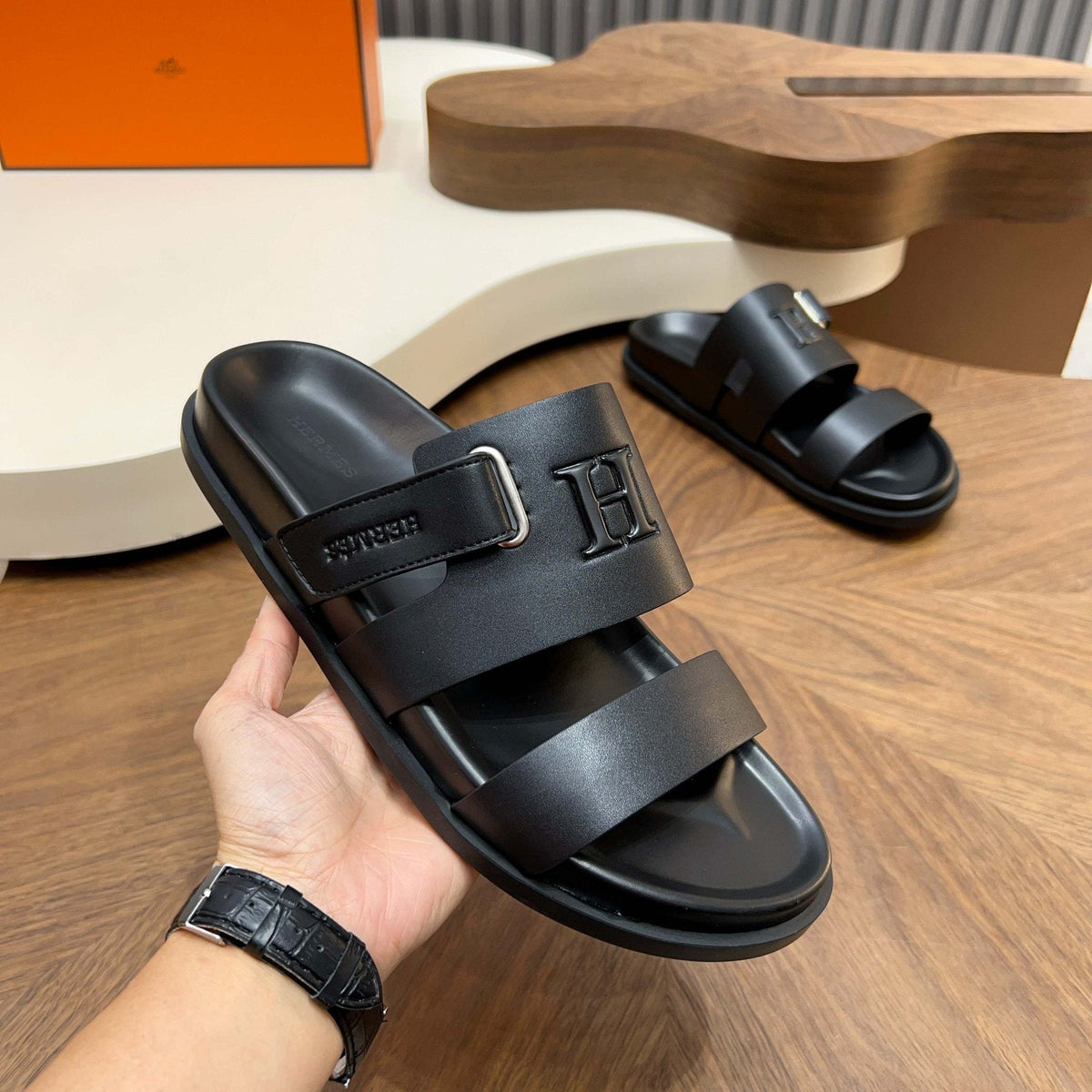 Hermès Men's Two-Strap Slide Sandals