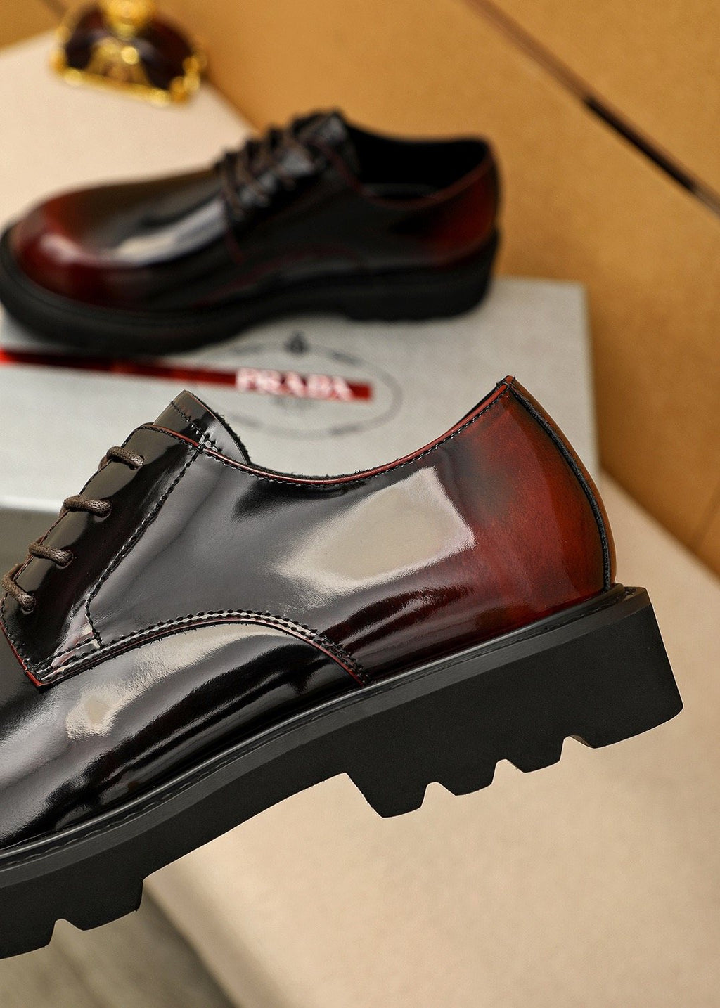 Prada Glossy Lug Sole Derby Shoes