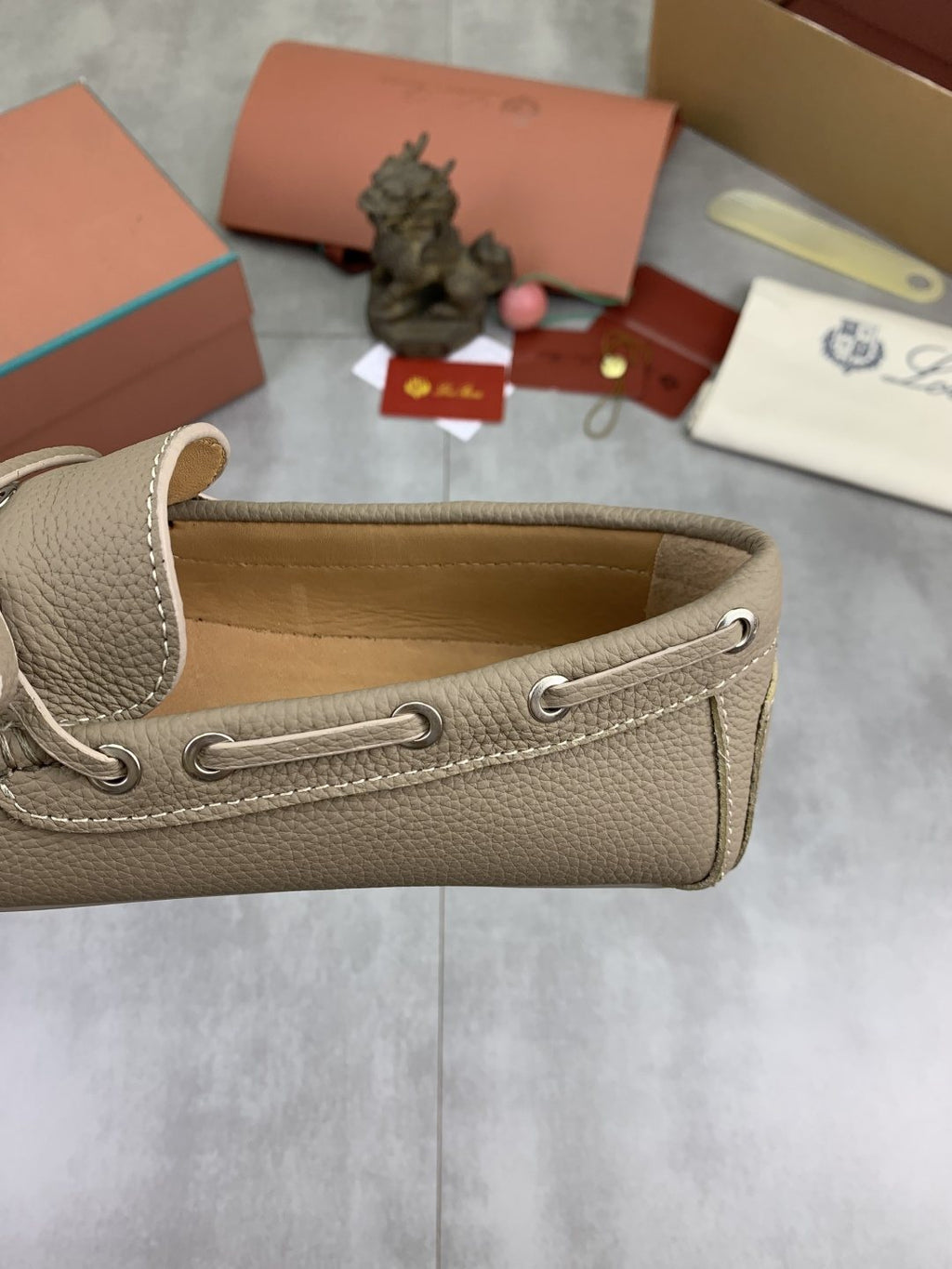 Loro Piana Beige Bow Moccasin Loafers
