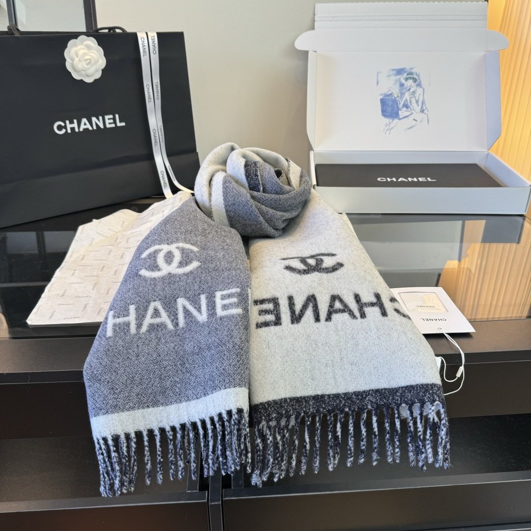 Chanel Logo Fringe Scarf