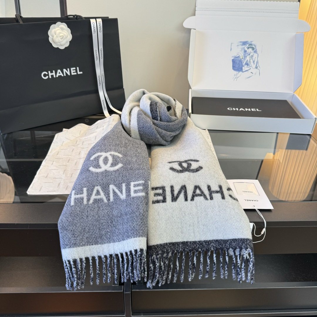 Chanel Logo Fringe Scarf