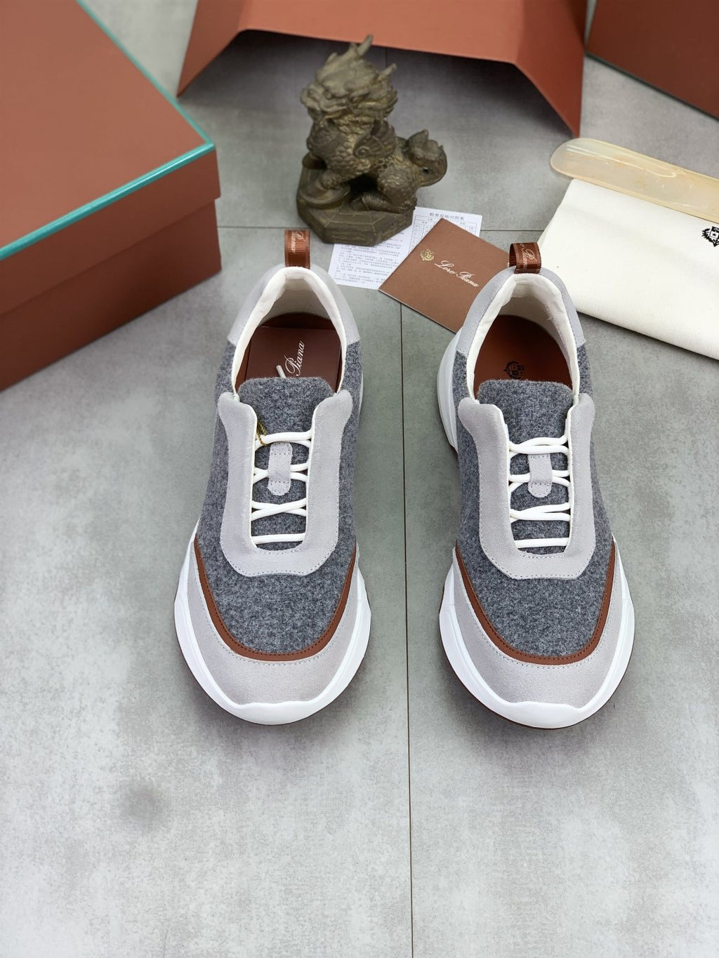 Loro Piana Contrast-Trim Lace-Up Sneakers
