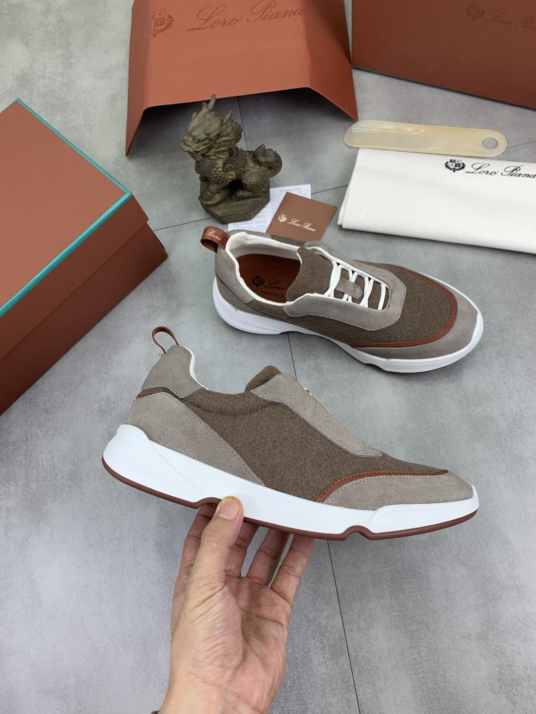 Loro Piana Contrast-Trim Lace-Up Sneakers