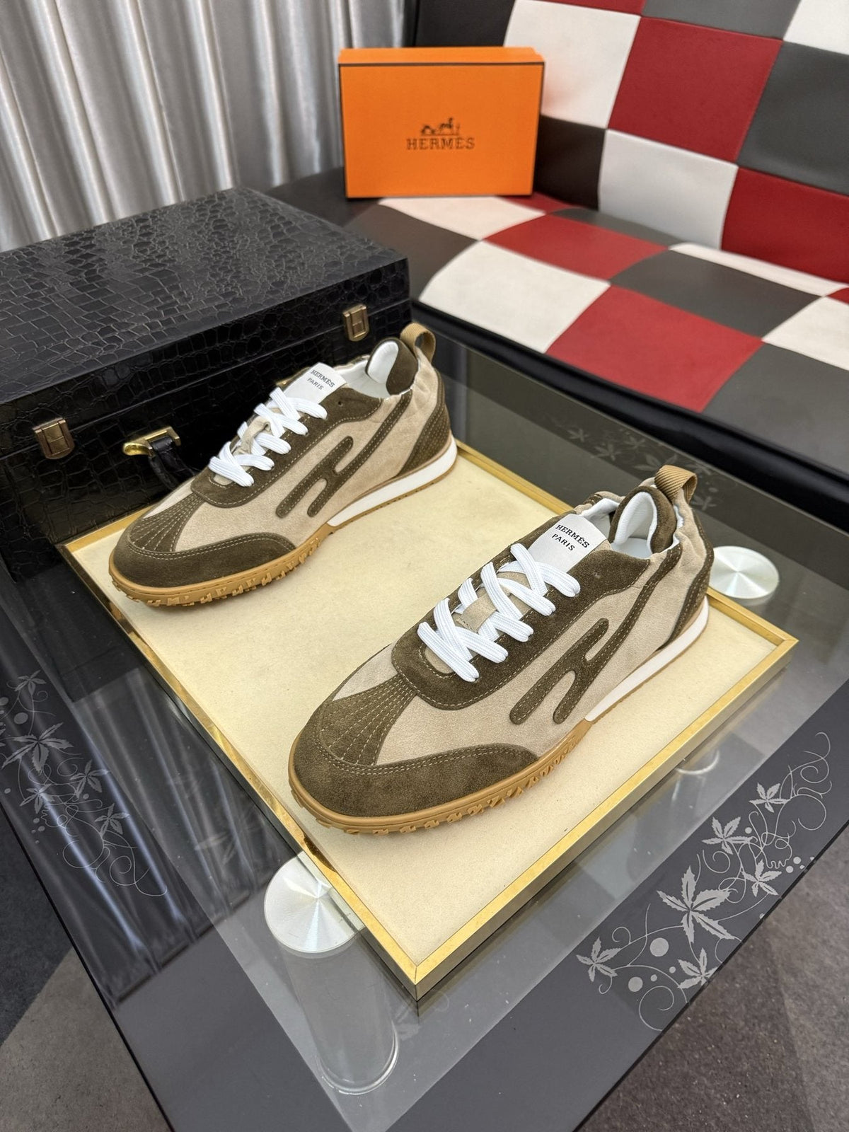 Hermès Men's Layered Panel Low-Top Sneakers