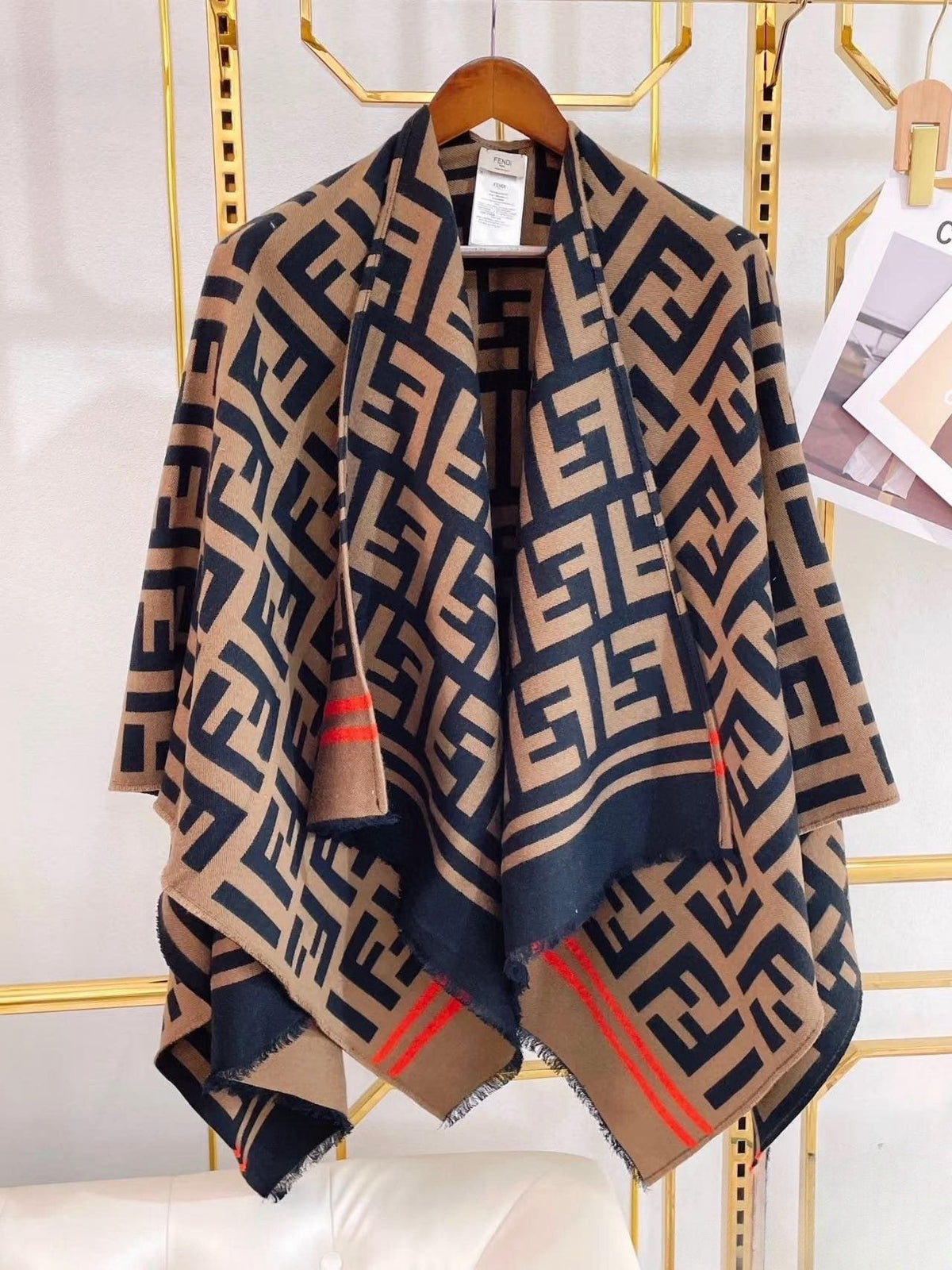 Fendi Fringed Geometric Shawl