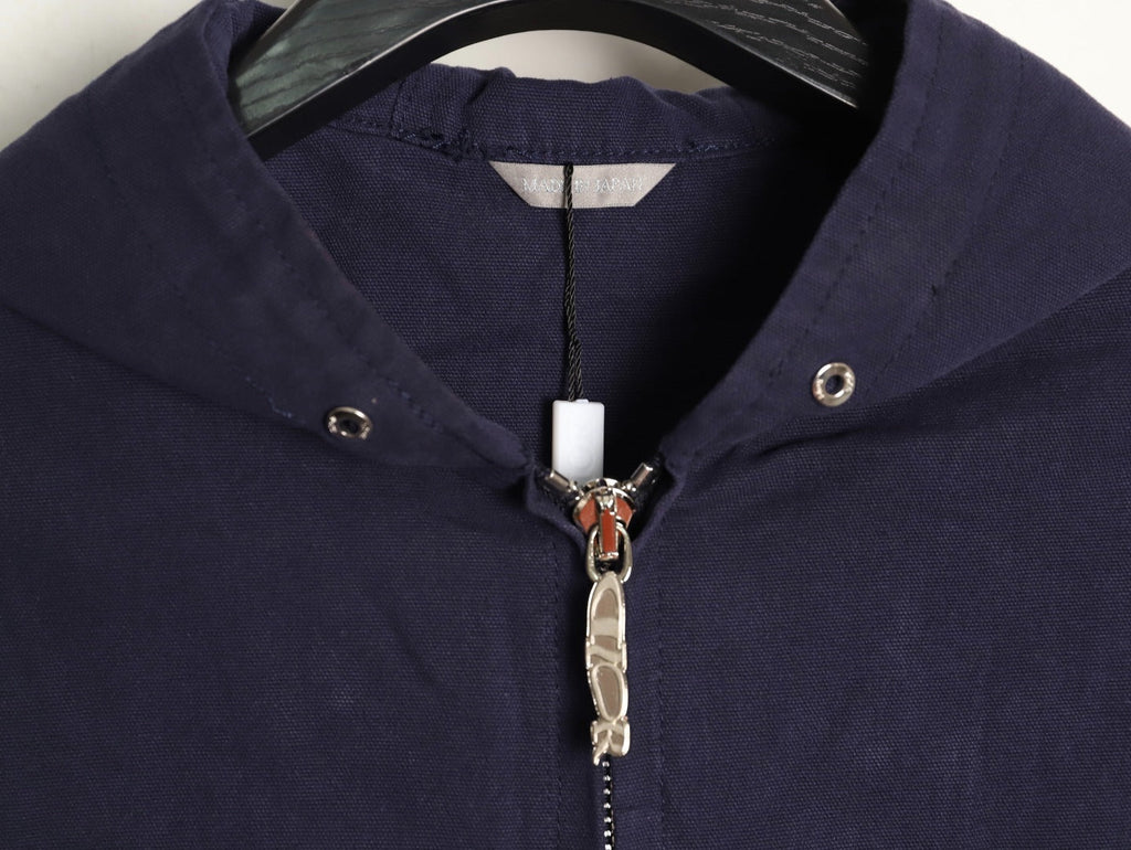 Dior CD Embroidered Zip-Up Hooded Jacket - Navy