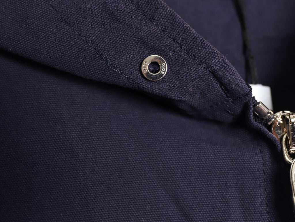 Dior CD Embroidered Zip-Up Hooded Jacket - Navy