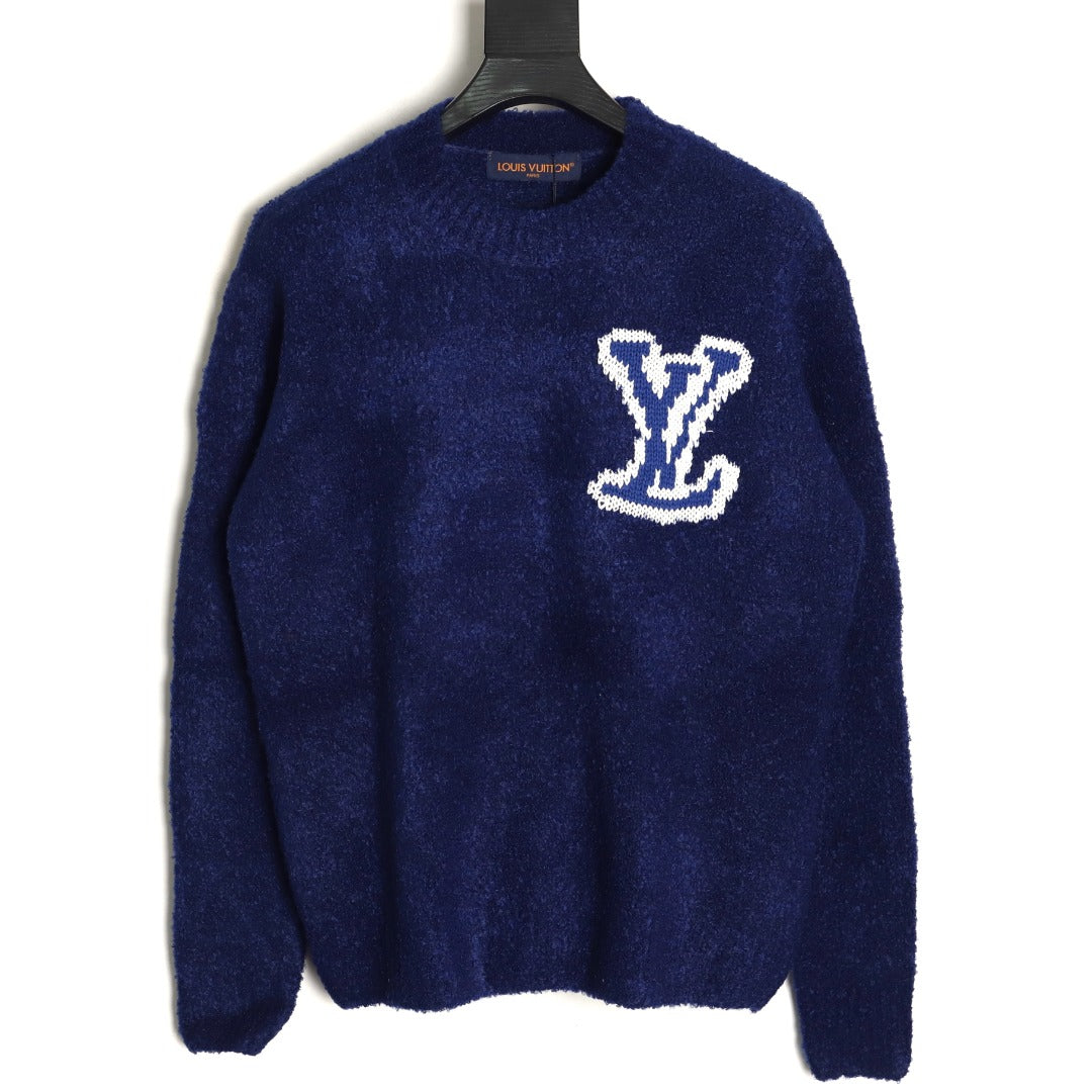 Louis Vuitton 22FW Large LV-Motif Knit Sweater - Navy