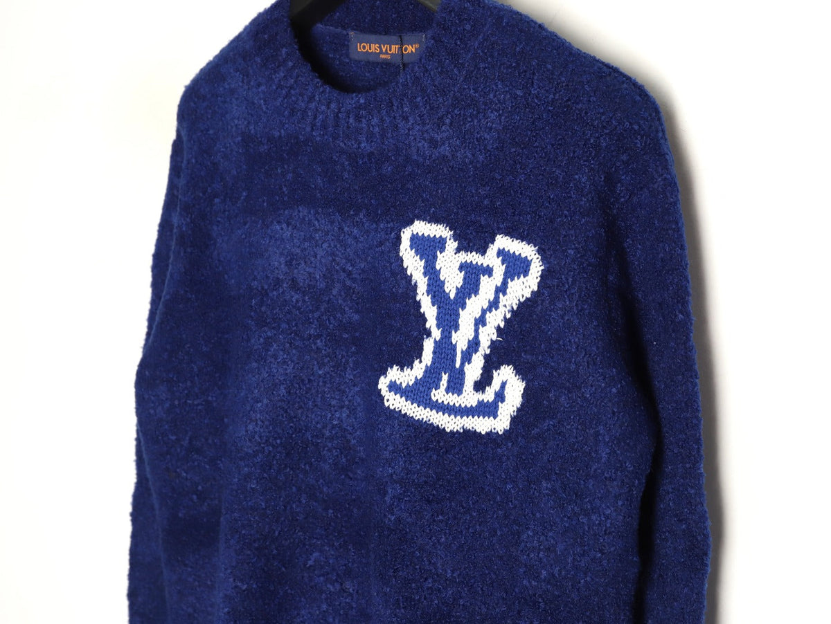 Louis Vuitton 22FW Large LV-Motif Knit Sweater - Navy