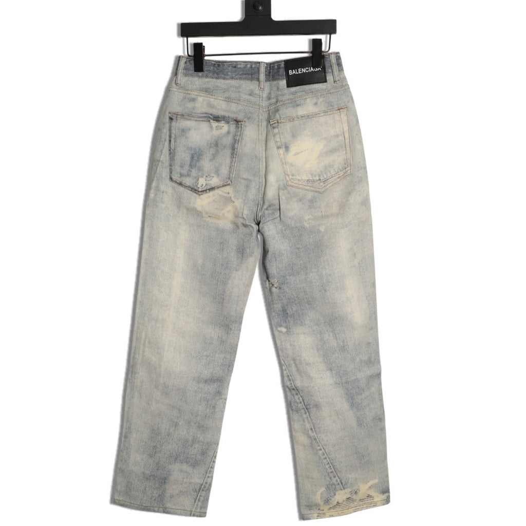 Balenciaga Washed-Look Relaxed Wide-Leg Jeans - Light Gray