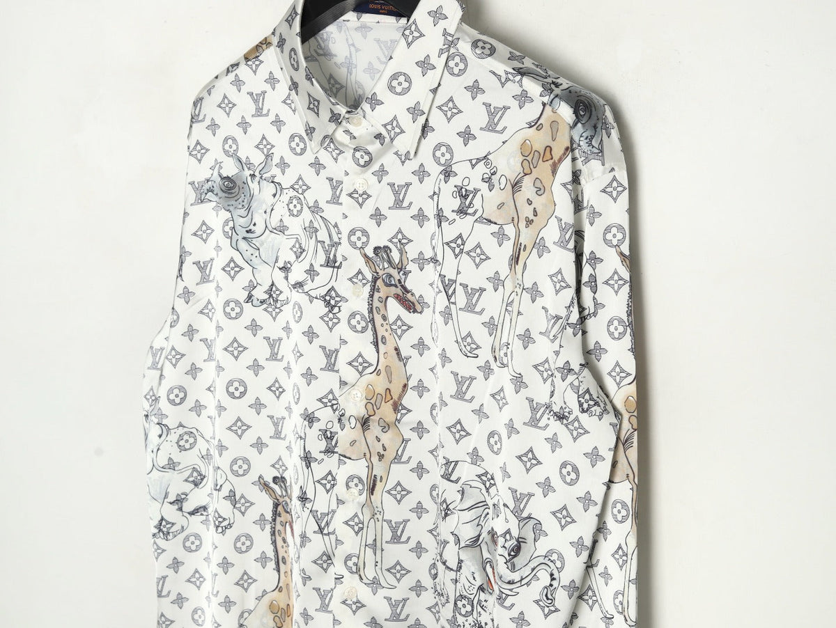 Louis Vuitton Animal and Monogram-Style Long-Sleeve Shirt - White