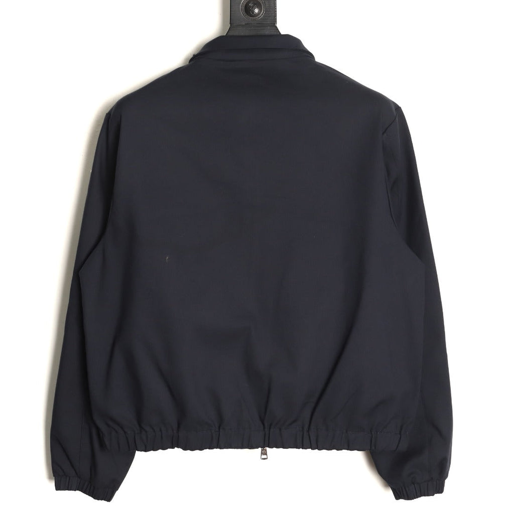 Moncler White-Stripe Stand-Collar Zip Jacket - Black