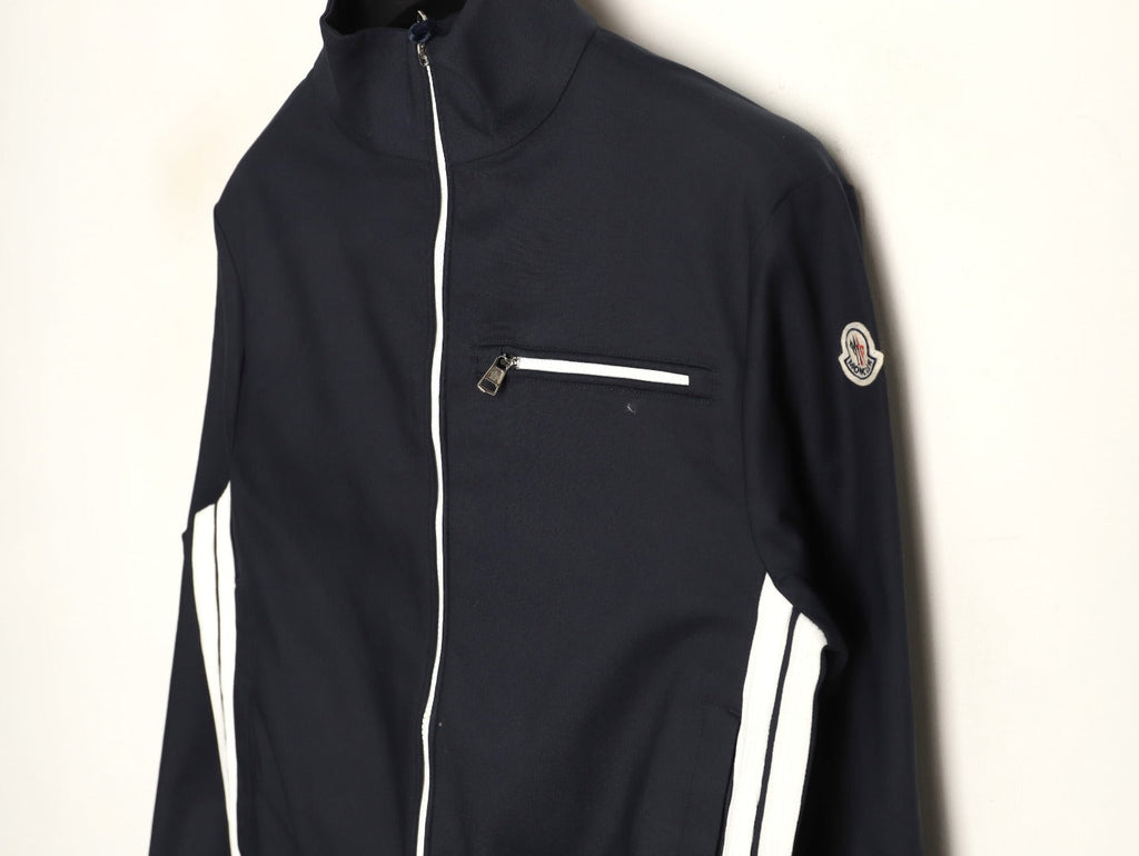 Moncler White-Stripe Stand-Collar Zip Jacket - Black