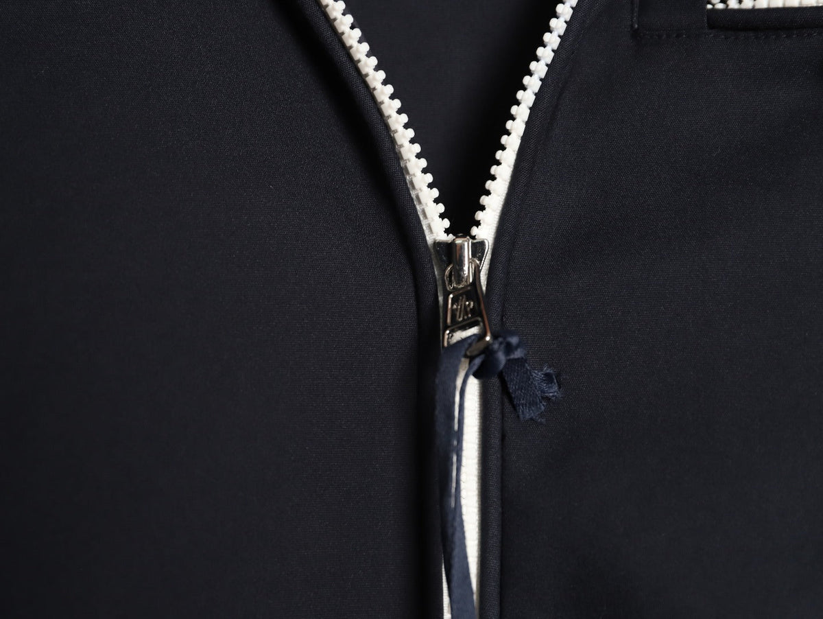 Moncler White-Stripe Stand-Collar Zip Jacket - Black