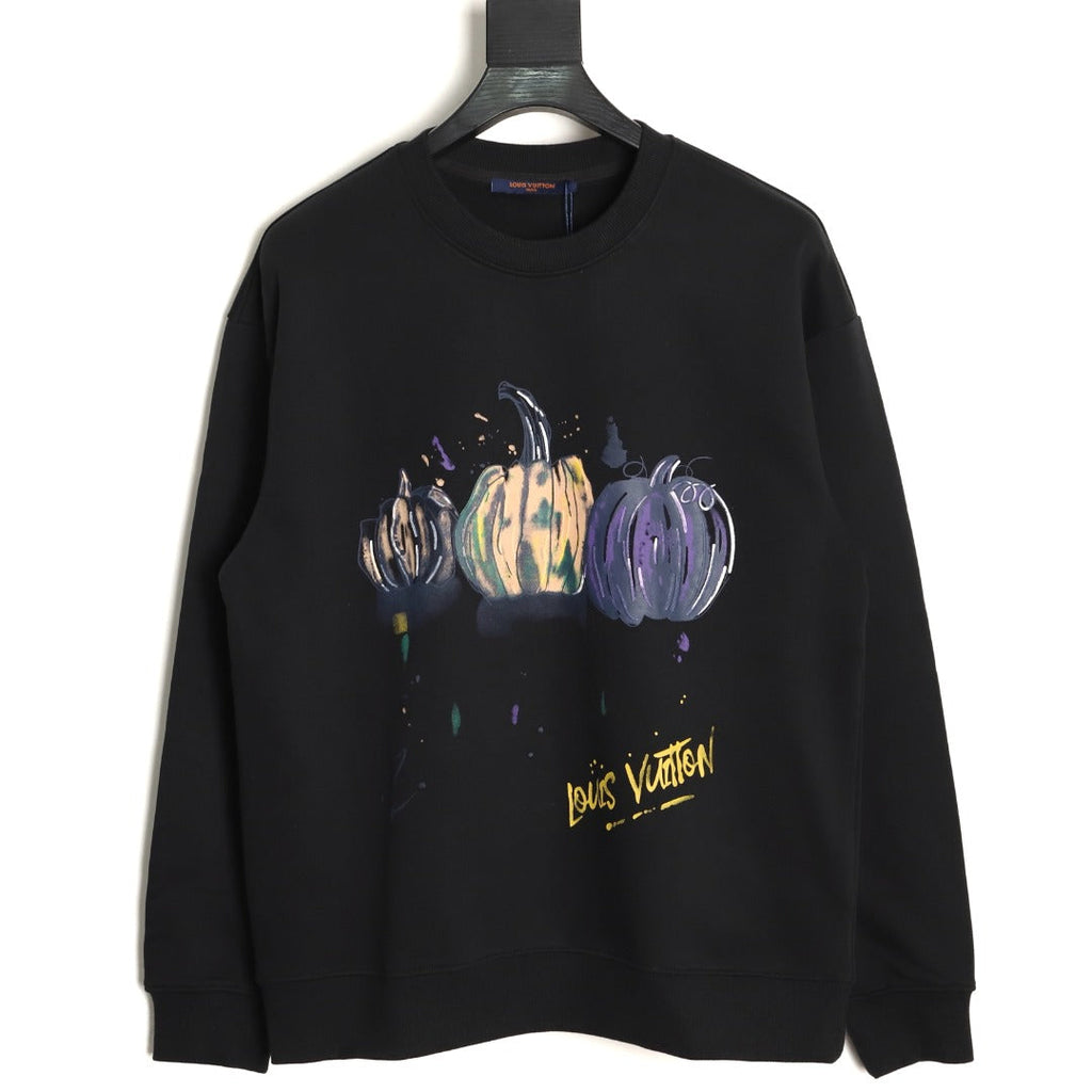 Louis Vuitton Sketch-Style Pumpkin Graphic Crewneck Sweatshirt - Black